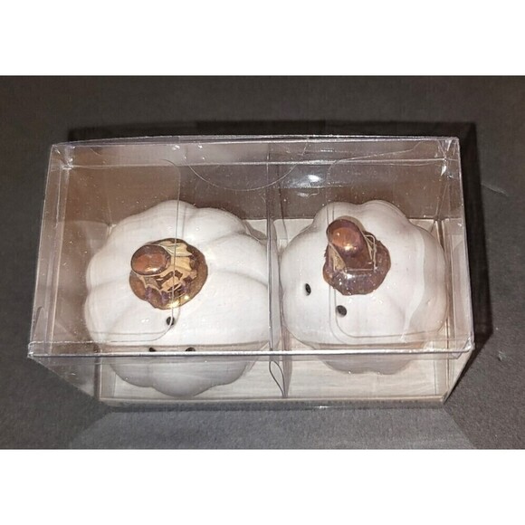 NIB Thirsty Stone White Ceramic Pumpkin Salt & Pepper Shaker - Picture 2 of 6